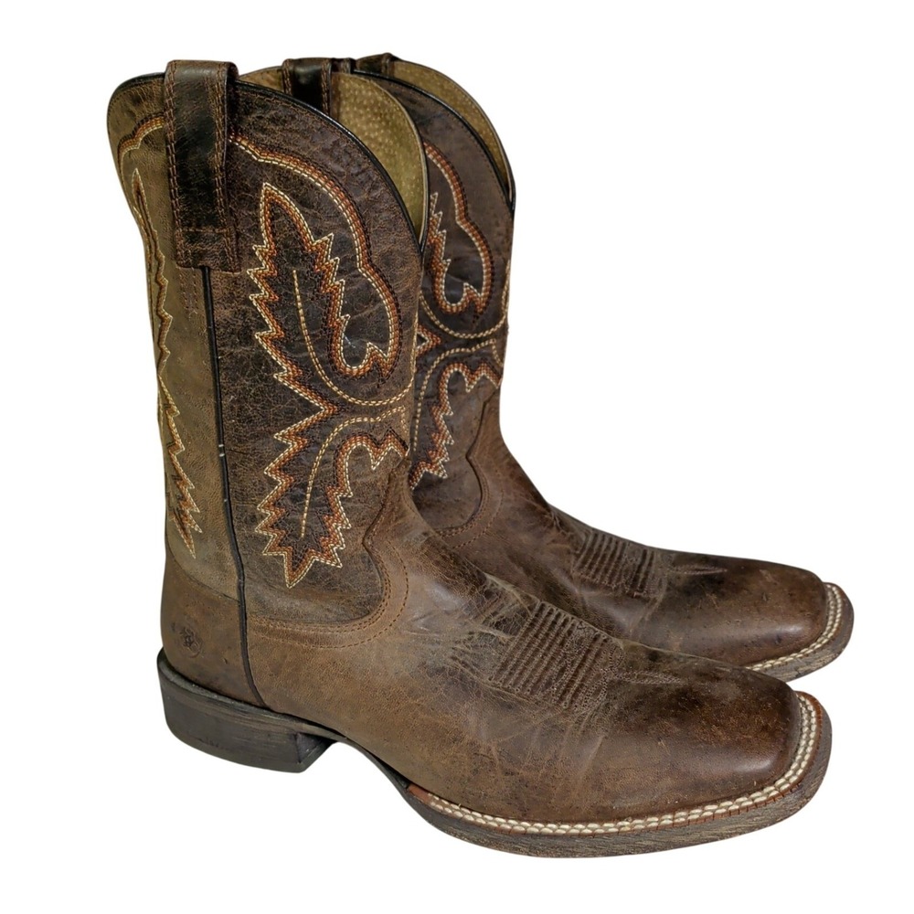 Ariat Cowboy Boots Mens Size 10.5D Western Square Toe Brown Leather Wood Outsole